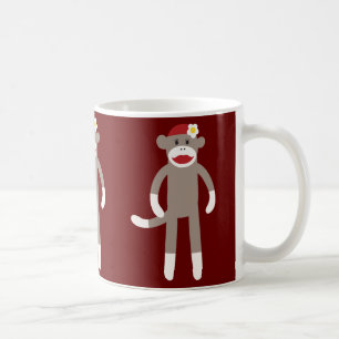 Taza De Café Chica lindo sock mono en rojo