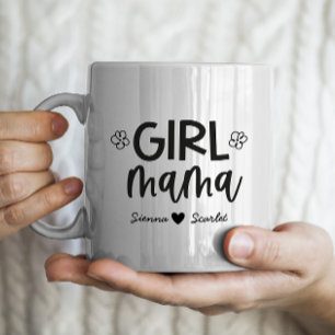 Taza De Café "Chica Mamá" Día de la Madre 2 nombres de niños pe