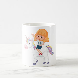 Taza De Café Chica Montando Un Unicornio
