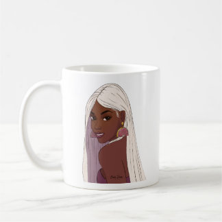 Taza De Café Chica negra con cabello blanco y pendiente de toro
