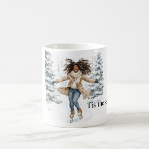 Taza De Café Chica negra patinando sobre hielo en Navidad