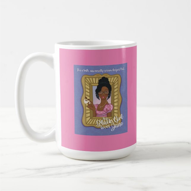 Taza De Café Chica negro ama a Mug en morado con BG rosa (Izquierda)