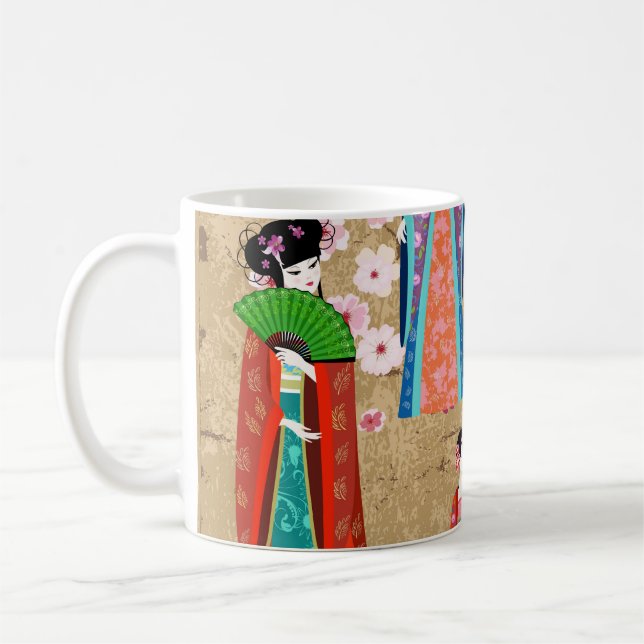 Taza De Café Chica oriental en trajes retro mejapaneses, chino, (Izquierda)