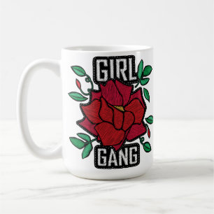 Taza De Café Chica Pandilla Parche Rosa Roja de Moda Insignia