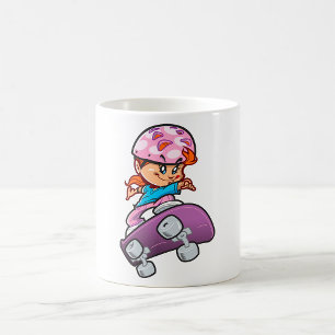 Taza De Café Chica Patinadora Diversión Casco Rosa Skateboard