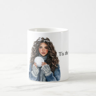 Taza De Café Chica Pelo Marrón Navidad Snowball