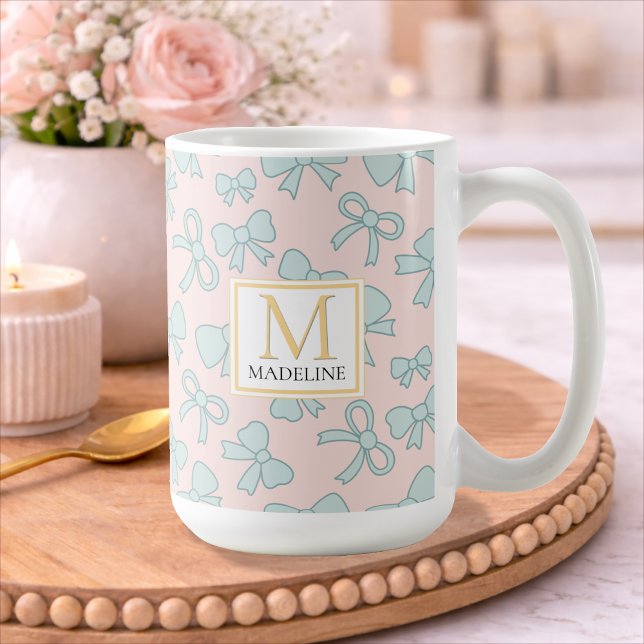 Taza De Café Chica Personalizada Lindo Lazo Nombre Azul Rosa (Subido por el creador)