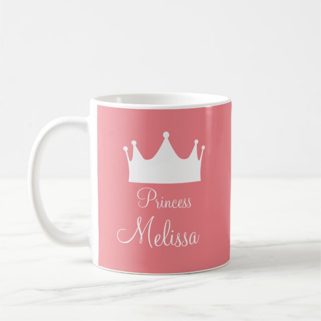 Taza De Café Chica personalizado niños princesa corona rosa (Izquierda)