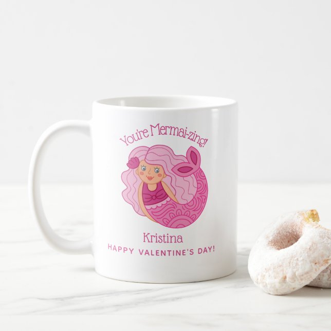 Taza De Café Chica Pink Mermaid Mug (Con donut)