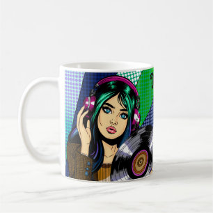Taza De Café Chica Pop Art con disco personalizado