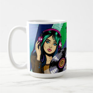 Taza De Café Chica Pop Art con disco personalizado