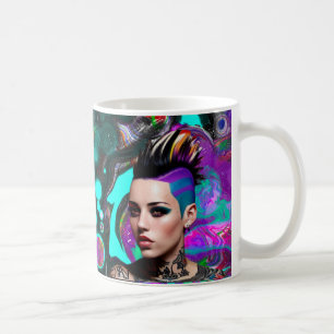 Taza De Café Chica Punk con Mohawk Arte Abstracto