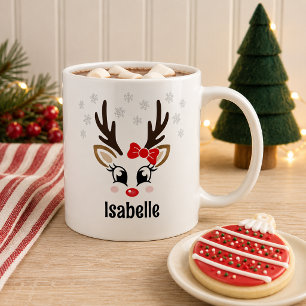 Taza De Café Chica Reno Cierna Lazo Rojo Copo de Nieve