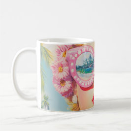 Taza De Café Chica Retro Beach con gafas de sol florales