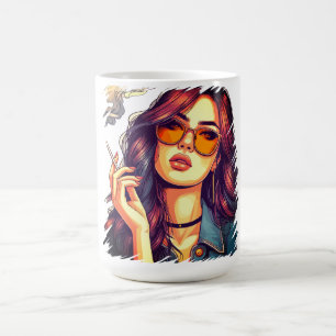 Taza De Café Chica Retro Con Gafas De Sol