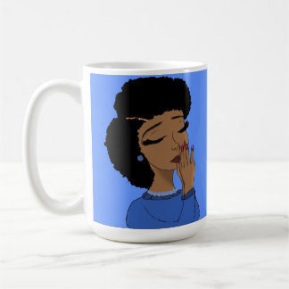 Taza De Café Chica rezando (fondo azul)