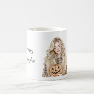 Taza De Café Chica Rubia de Halloween de Calabaza Feliz