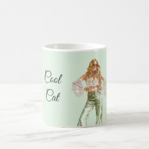 Taza De Café Chica Rubia de los Setenta Gato Genial