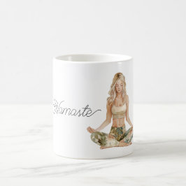Taza De Café Chica rubia en postura de yoga Namaste