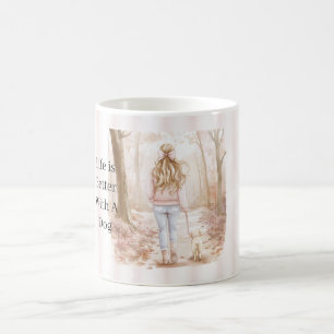 Taza De Café Chica Rubia Perro Árboles La Vida es Mejor Con Un