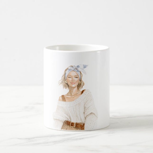 Taza De Café Chica Rubia Suéter Blanco (Centro)