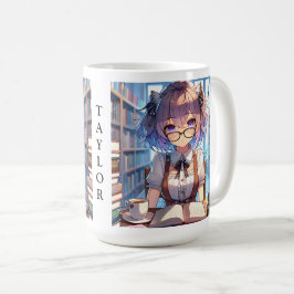 Taza De Café Chica Smart Anime Personalizado en Biblioteca