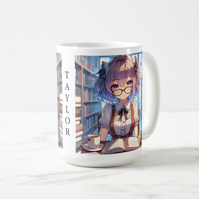 Taza De Café Chica Smart Anime Personalizado en Biblioteca (Anverso derecho)