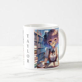 Taza De Café Chica Smart Anime Personalizado en Biblioteca