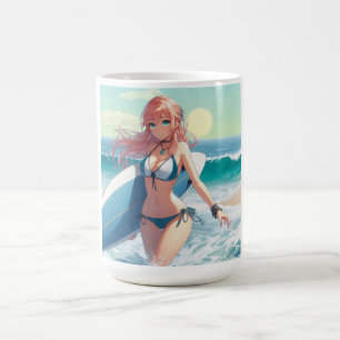 Taza De Café Chica surfista de anime costero/naútico/tropical