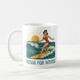 Taza De Café Chica Surfista Pin-Up Retro Hecha Para Olas   Chic
