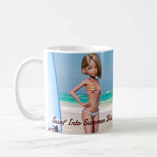 Taza De Café Chica Toon Surfer posando a orillas del mar (Izquierda)