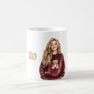 Taza De Café Chica XO Top de Oso de Peluche Burgundy