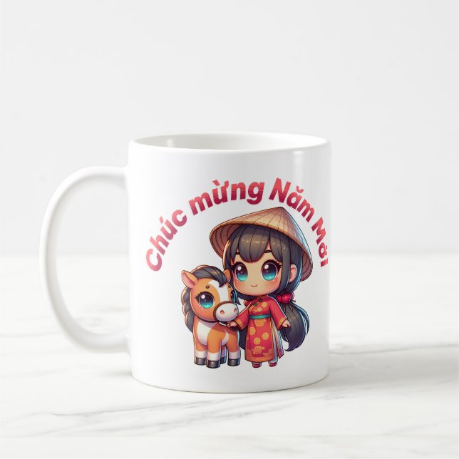 Taza De Café Chica y caballo de Año Nuevo vietnamita kawaii (Izquierda)