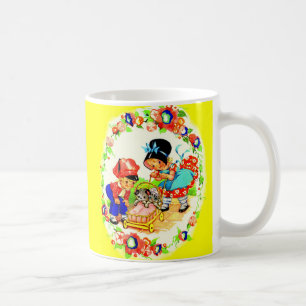 Taza De Café chica y niño y gatito y cachorro