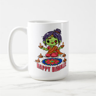 Taza De Café Chica zombie linda celebrando Diwali