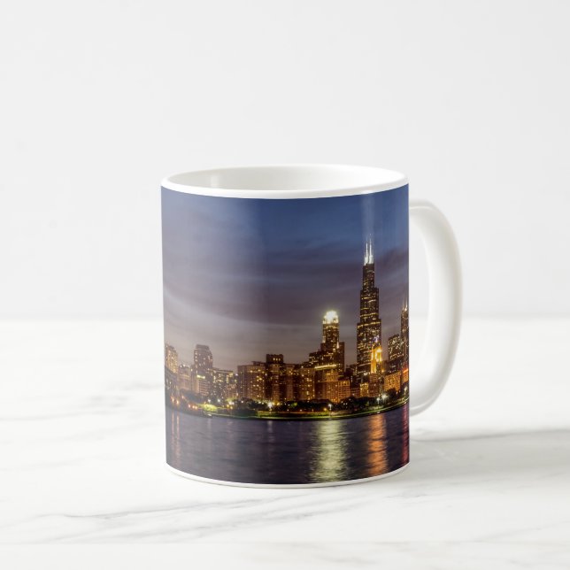 Taza De Café Chicago Cityscape Night Coffee Mug (Anverso derecho)