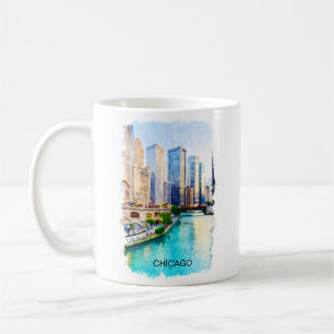 Taza De Café Chicago Illinois Watercolor City View