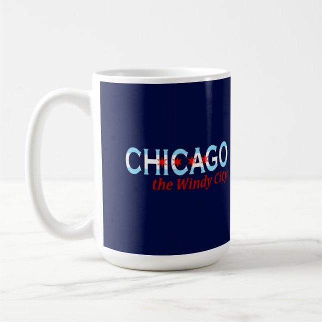 Taza De Café Chicago la ciudad ventosa, diseño de la bandera de (Izquierda)