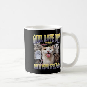Taza De Café Chicas Aman Mi Swagger de Autismo Meme de Gato Div
