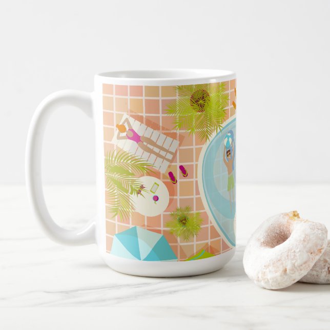 Taza De Café Chicas de bikini y chicos jugando al billar (Con donut)