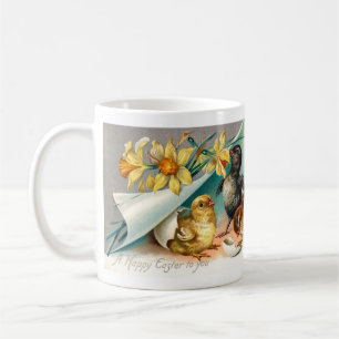 Taza De Café Chicas de época con flores amarillas saludo de Pas