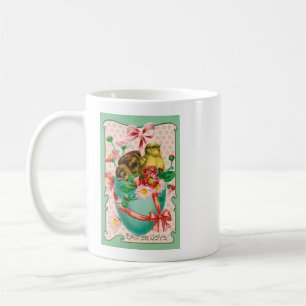 Taza De Café Chicas de época con saludo de Pascua de Huevo de P