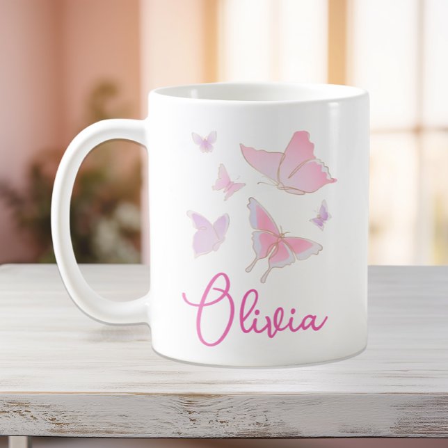 Taza De Café Chicas de mariposa rosa Mug personalizada (Subido por el creador)