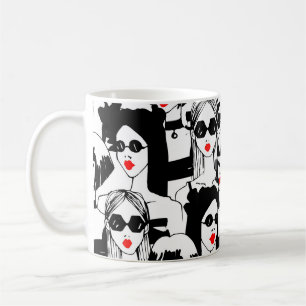 Taza De Café Chicas de moda, modelo, gafas de sol, patrón vinta