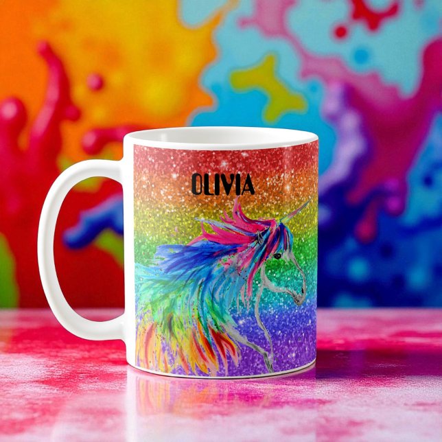 Taza De Café Chicas del Boho Rainbow Cute Purpurina unicornio n (Subido por el creador)
