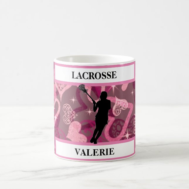 Taza De Café Chicas Lacrosse Rosas flotantes corazón (Centro)