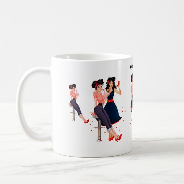 Taza De Café Chicas retro groovy, chicas glamorosos (Izquierda)