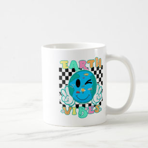Taza De Café Chicas Retro Groovy Earth Vibes Earth Smile