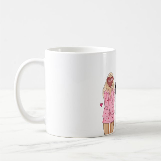Taza De Café Chicas rosados del ilustracion feliz de cumpleaños (Izquierda)