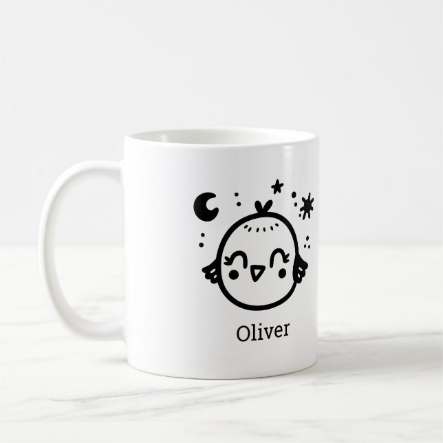 Taza De Café Chick alegre - Kawaii Bird Line Art" (Izquierda)